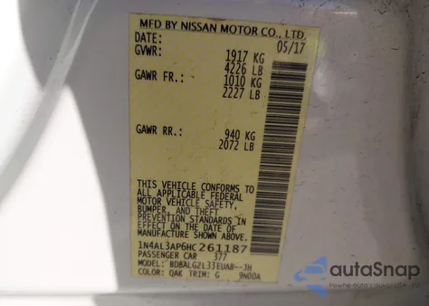 2017 Nissan Altima 2.5 S from USA, damaged, VIN 1N4AL3AP6HC261187